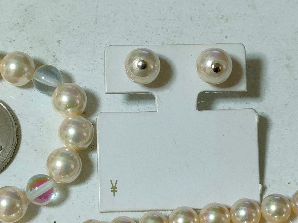 K18金ホワイト貝パールピアス&貝パールネックレスセット(ボックス付き
