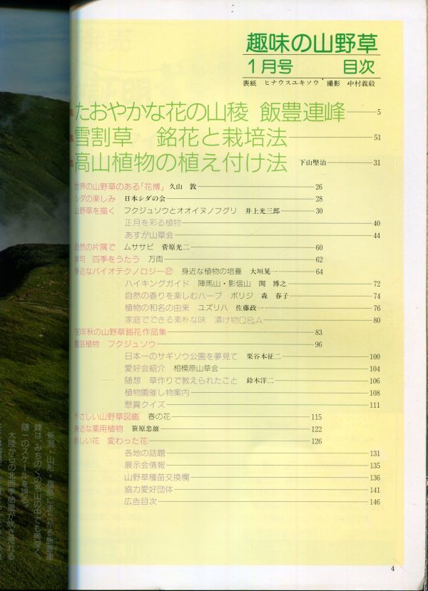 F34〇趣味の山野草　1991年1月号　特集：たおやかな花の山陵飯豊連峰　雪割草銘花と栽培法　（230810）_画像2