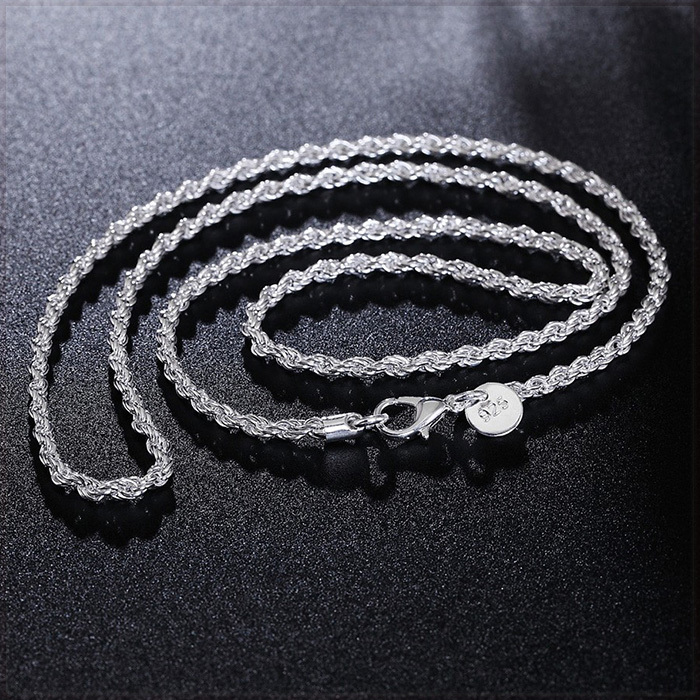 [NECKLACE] 925 Sterling Silver Plated Rope Chain スリム ツイスト ロープ チェーン シルバー ネックレス 2.8x550mm (10.8g)【送料無料】_画像1