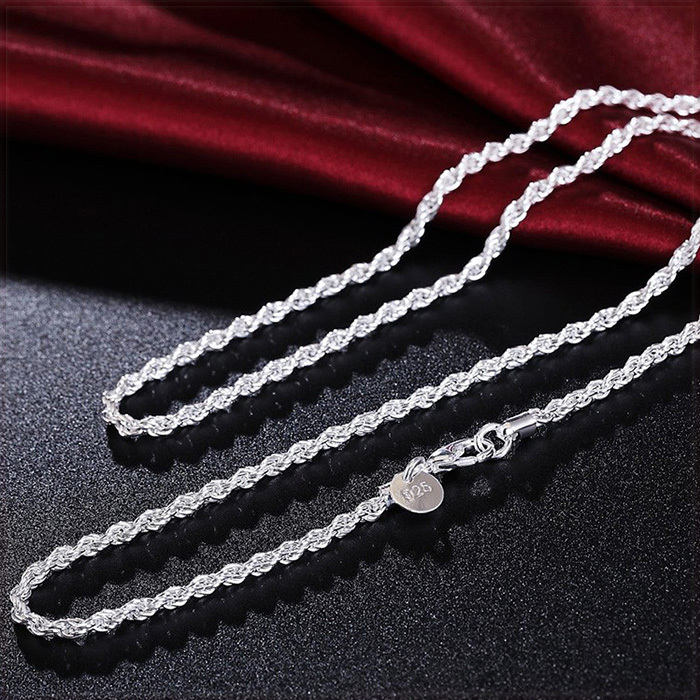 [NECKLACE] 925 Sterling Silver Plated Rope Chain スリム ツイスト ロープ チェーン シルバー ネックレス 2.8x550mm (10.8g)【送料無料】_画像3