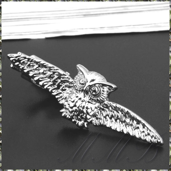 [Tie Pin] Eared owl ミミズク 梟 (フクロウ) デザイン タイクリップ ネクタイピン (シルバー)_画像1