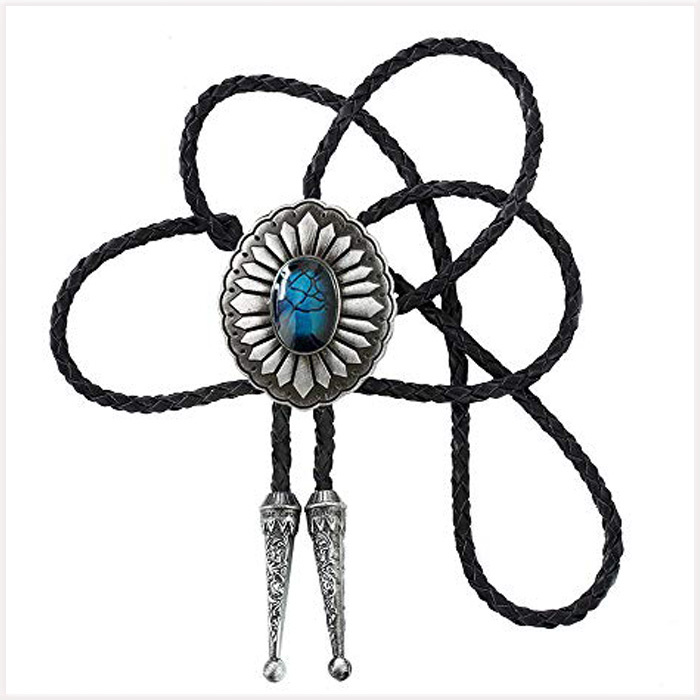 [Fashion] Blue Oval Stone Bolo Tie ブルー オーバルストーン カウボーイ ループタイ 紐ネクタイ レザーロープタイ ボロタイ 【送料無料】_画像5