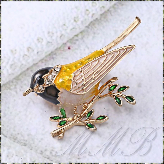 [BROOCH] Gold Enamel Cute Oriole Bird キュート エナメル彩色 ボルチモア ムクドリ モドキ 野鳥 デザイン 4.5cm ブローチの画像2