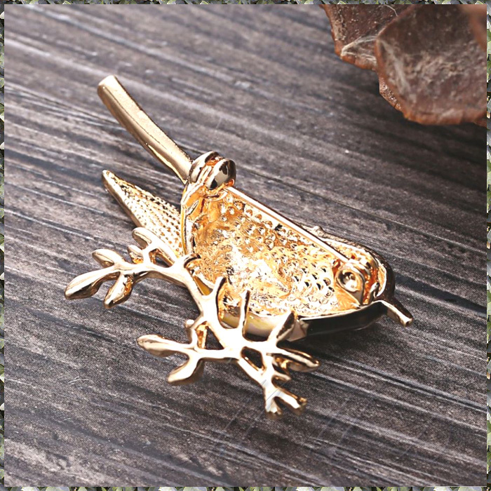 [BROOCH] Gold Enamel Cute Oriole Bird キュート エナメル彩色 ボルチモア ムクドリ モドキ 野鳥 デザイン 4.5cm ブローチの画像3