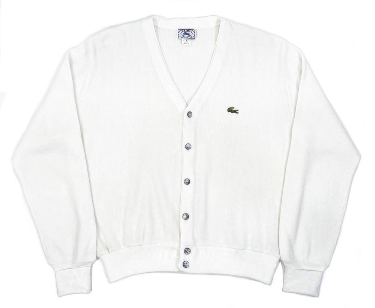 極美品 USA製 1970-80s LACOSTE IZOD Acrylic knit cardigan L White ヴィンテージ ラコステ アクリルニットカーディガン ホワイト
