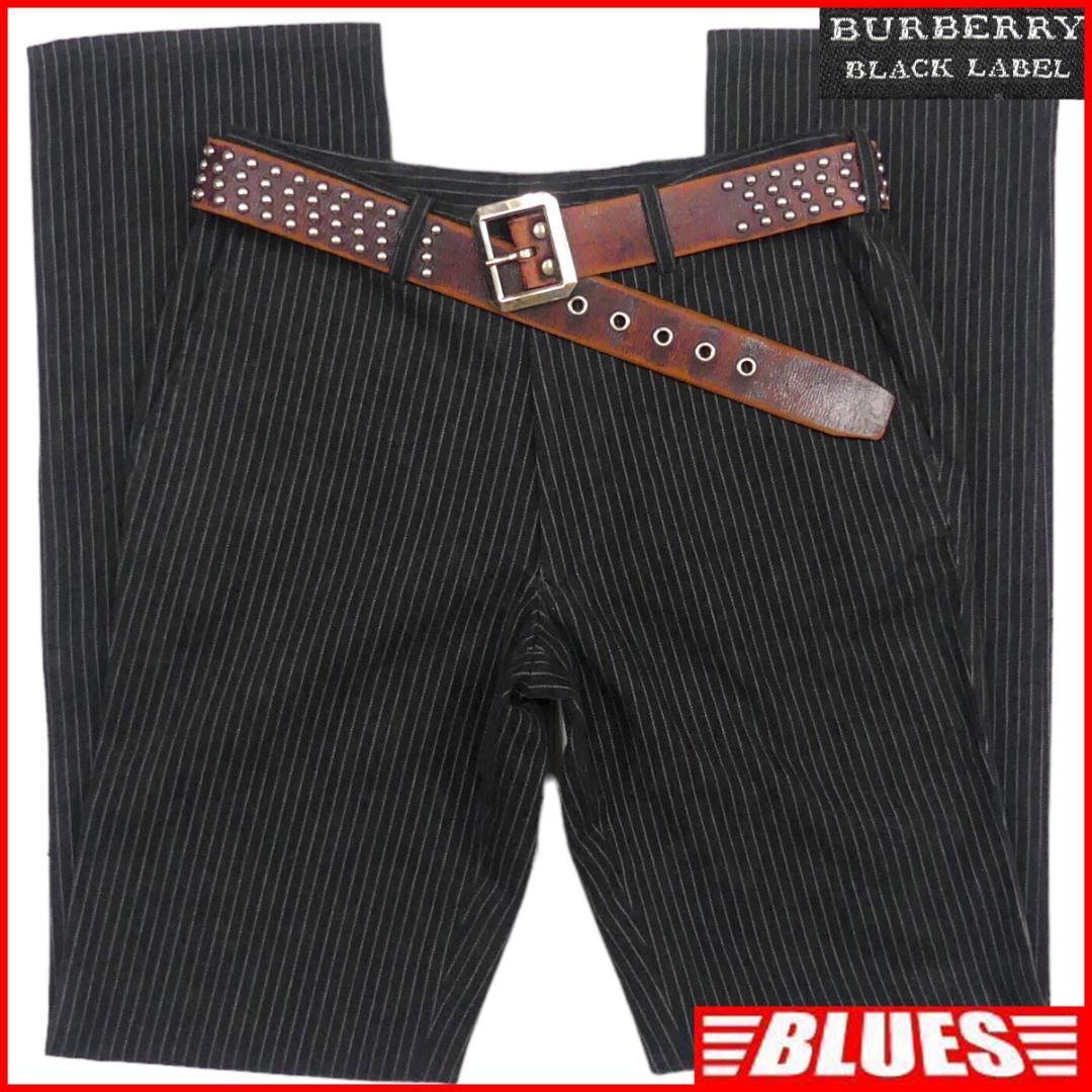 即決★BURBERRY BLACK LABE★W29位 ストライプパンツ 廃盤 バーバリーブラックレーベル メンズ 73 黒 スラックス