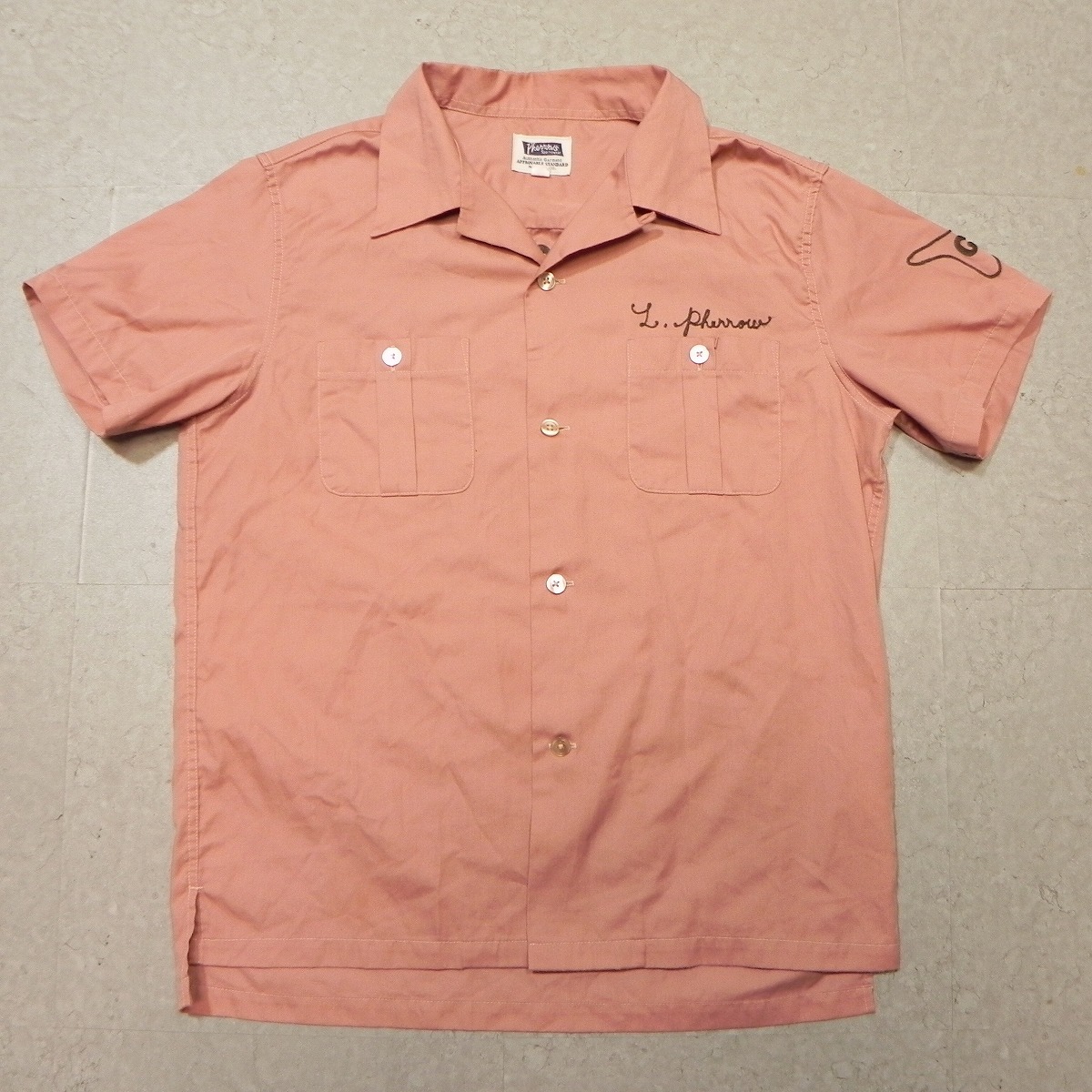  made in Japan PHERROW\'S chain embroidery short sleeves shirt 38 * AIR FORCE BASE military pink old clothes *b