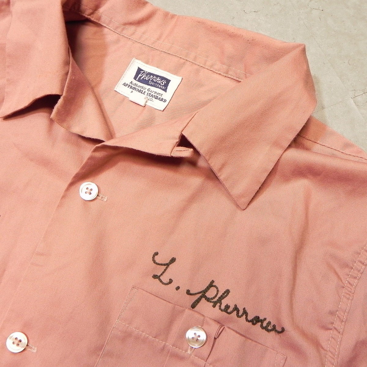  made in Japan PHERROW\'S chain embroidery short sleeves shirt 38 * AIR FORCE BASE military pink old clothes *b