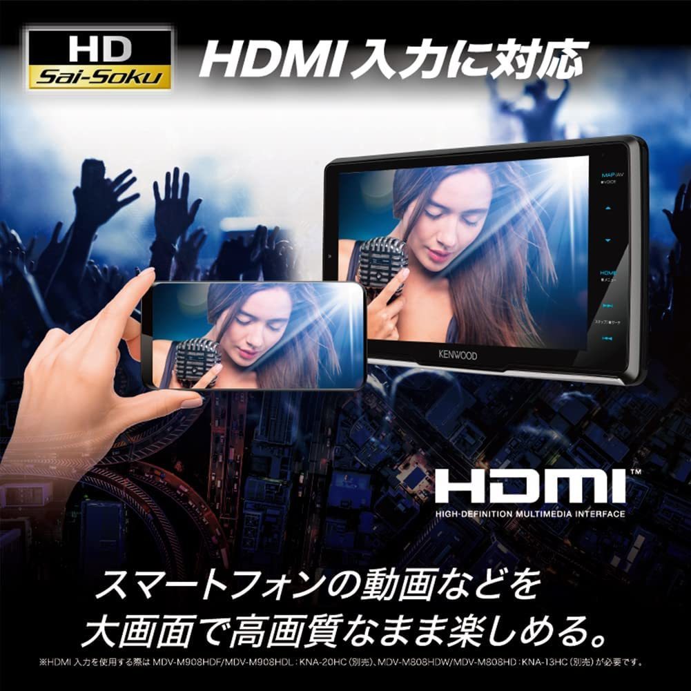 新品 ケンウッド(KENWOOD) カーナビ 彩速 7インチ MDV-M808HD HDモデル 操作感 インダッシュナビ HDMI入力 ハイレゾ音源対応 ブラック_画像4