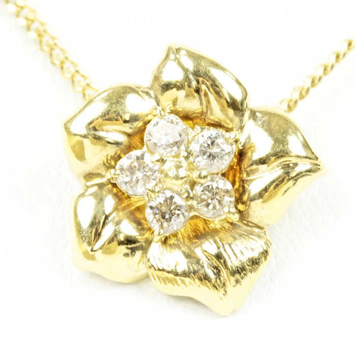 【初売り】 K18 ネックレス 花 ダイヤモンド 18金 20886 プルメリア 約40cm 0.24ct ゴールド イエローゴールド