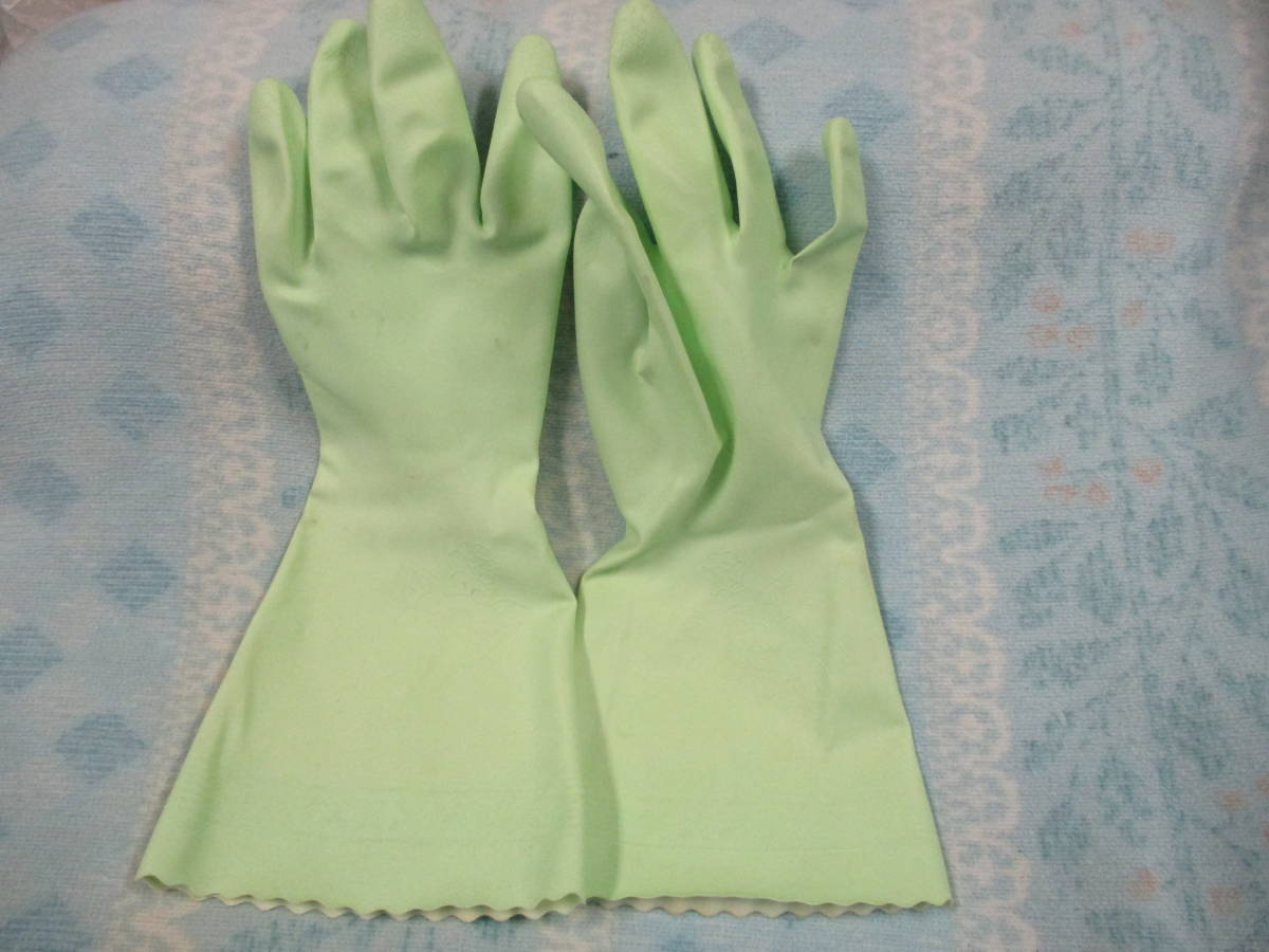 Showa Retro green group * furthermore peace SHOWA gloves show wa..M size rubber gloves vinyl gloves lustre glossy present condition goods *