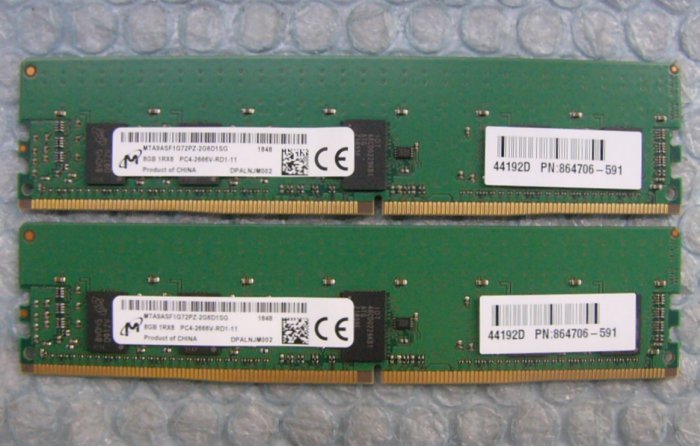 na13 288pin DDR4 21300 PC4-2666V-RD1 8GB Registered Micron 2枚 合計16GB hp 864706-591_画像1