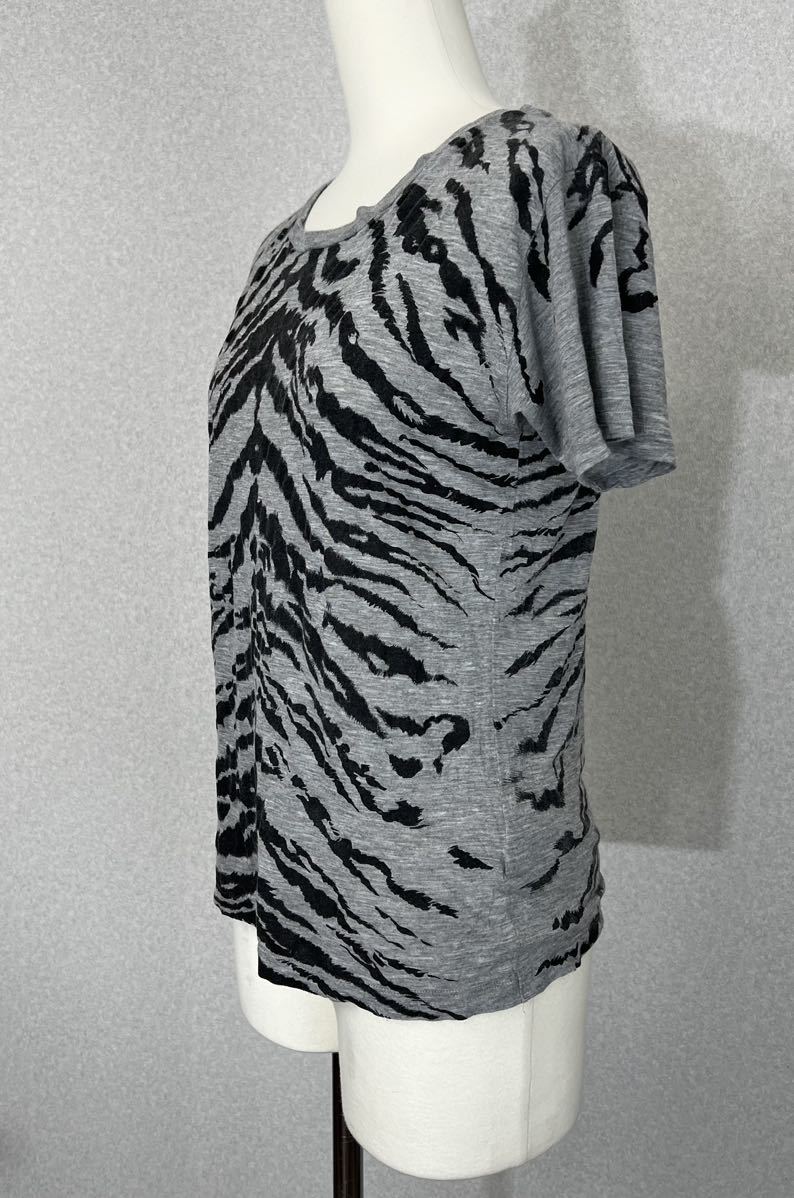  очень красивый товар редкий SAINT LAURENT PARIS тигр рисунок Zebra рисунок искусственный шелк футболка женский M солнечный rolan Париж солнечный rolan yves saint laurent