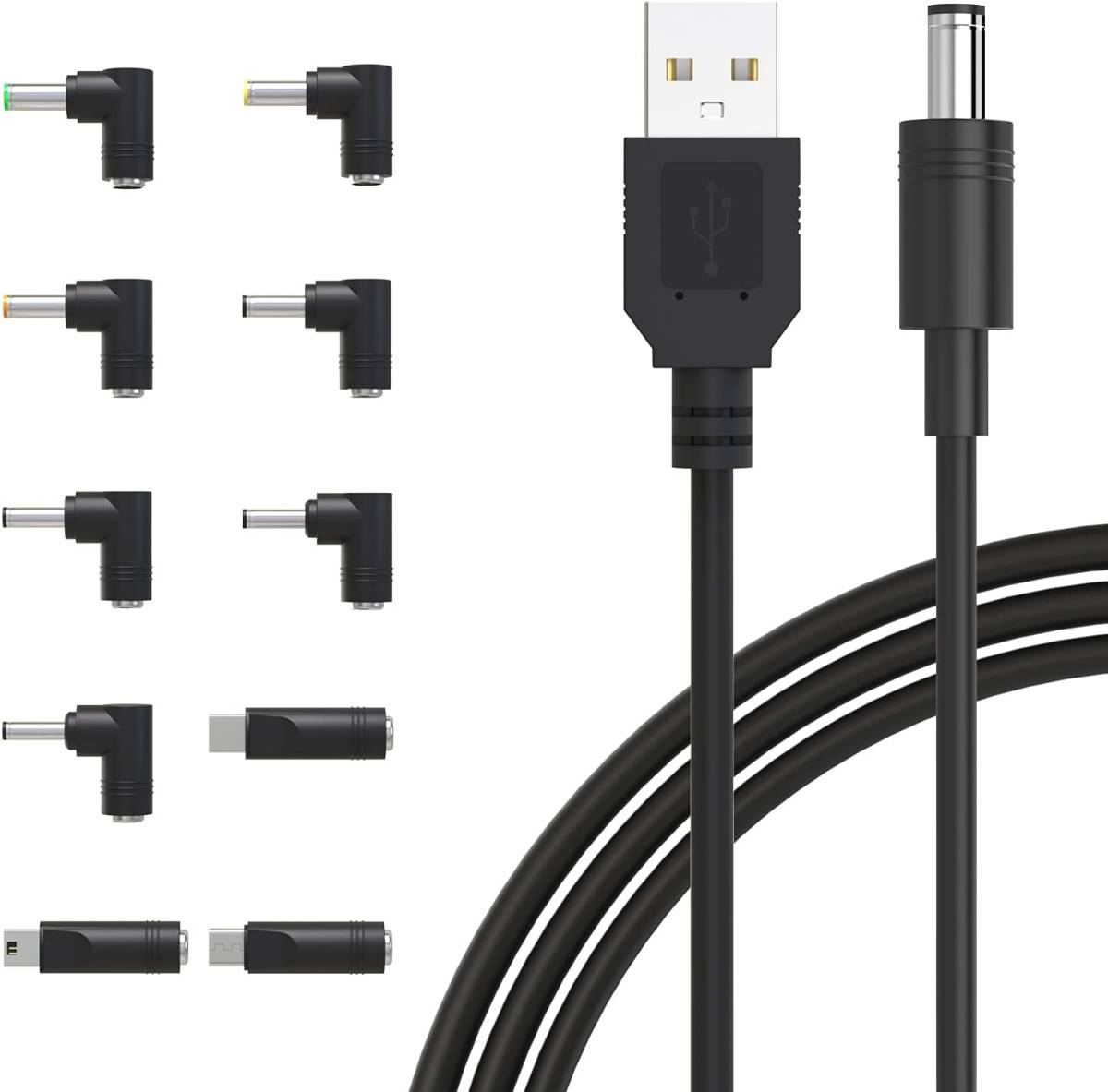 BENSN USB 電源ケーブル 変換プラグ付き DC充電コード、10 in 1ユニバーサル5V USB-DCジャック 5.5x2_画像1