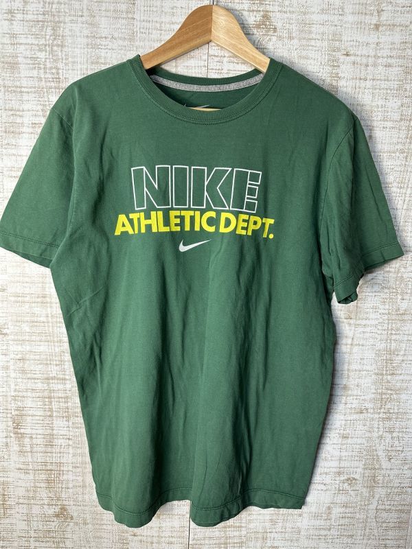 ☆US古著 NIKE ナイキ プリント Tシャツ グリーン緑【L】コットン　　　◆3960◆