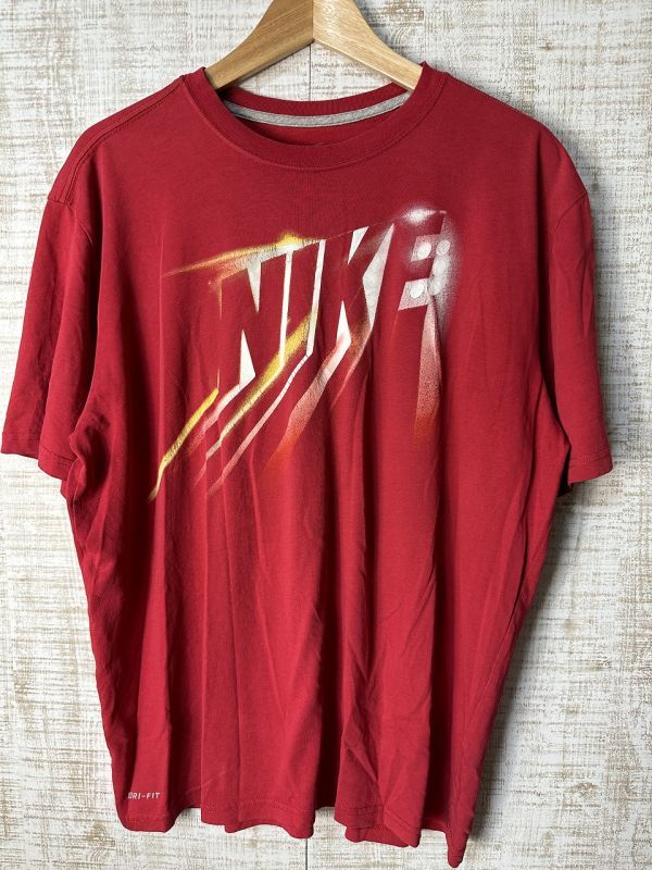 ☆ビッグサイズ US古着 NIKE ナイキ DRI-FIT ドライ 速乾 スポーツ Tシャツ レッド赤【XL】コットンポリ 　　◆3980◆_画像2