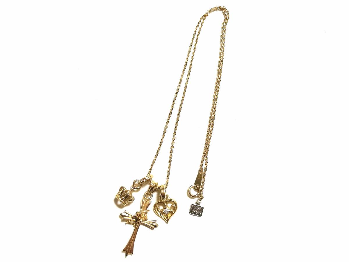 ☆超豪華 9K 金 ゴールド 本物 正規品 ロイヤルオーダー Sistine Cross Tiny Crown Small Allegra Heart w/ DIAMOND ネックレス ☆