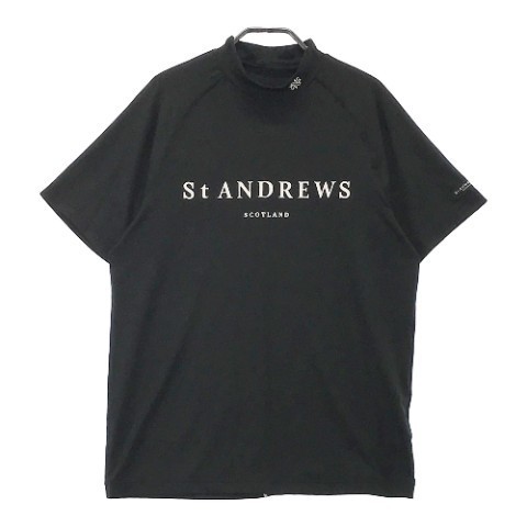 ST ANDREWS セントアンドリュース 2022年モデル ハイネック 半袖Tシャツ ロゴ プリント ブラック系 L ゴルフウェア メンズ