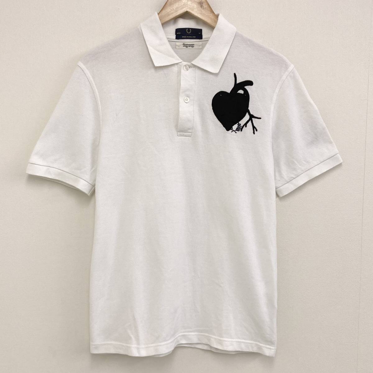 UNDERCOVER × FRED PERRY ハート 心臓 アップリケ ポロシャツ ホワイト 38サイズ アンダーカバー フレッドペリー one off archive 3070368