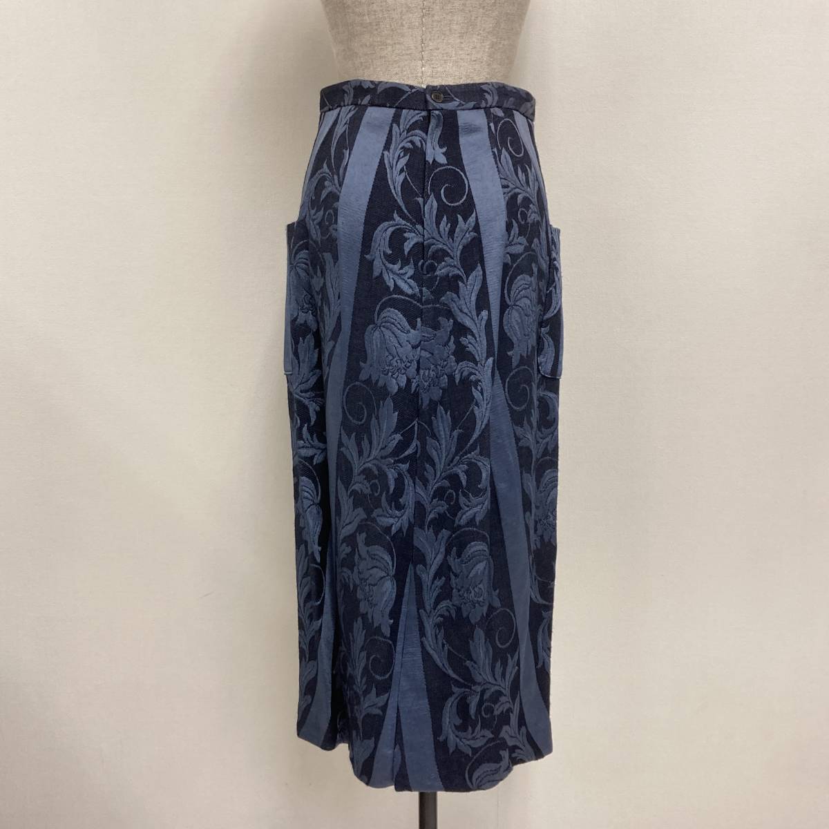 AD1992 COMME des GARCONS ゴブラン 花柄 総柄 タイト スカート ブルー Sサイズ コムデギャルソン ジャガード 90s VINTAGE archive 3070223