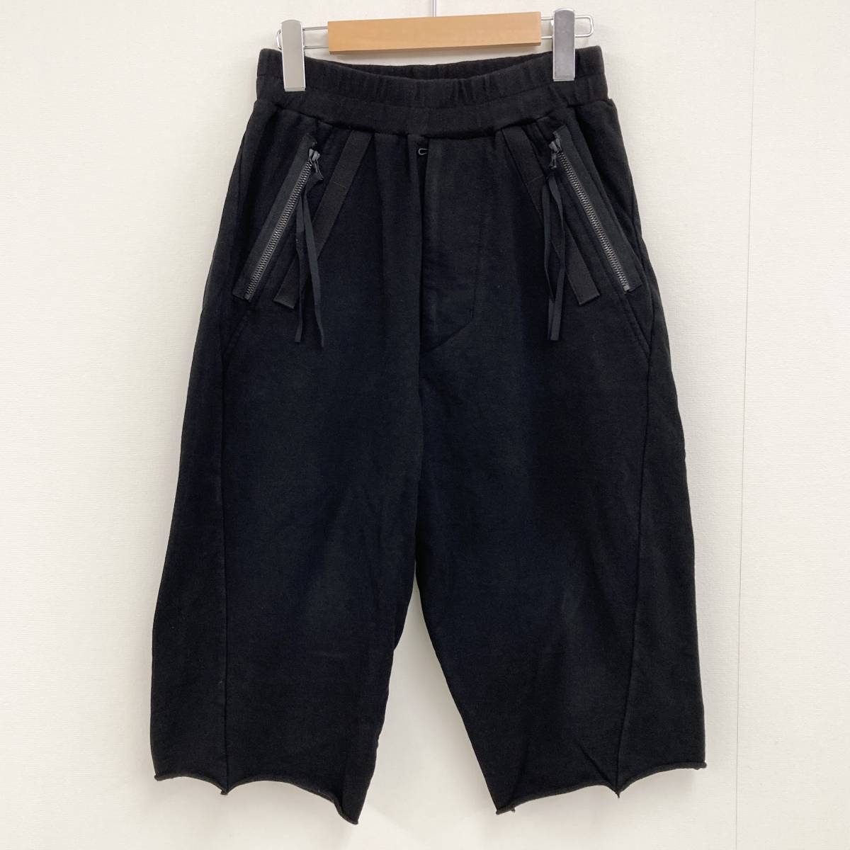 JULIUS 18SS WEBBING CROPPED BAGGY PANTS ユリウス クロップド バギーパンツ size1 BLACK 617PAM31 ハーフ スウェットパンツ 3070604_画像1