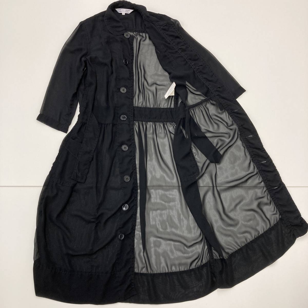 AD2014 コムコム COMME des GARCONS 丸襟 シースルー シャツ ワンピース ロング ブラック コムデギャルソン シアー コート archive 1269_画像5