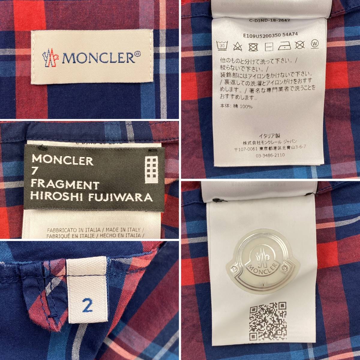 MONCLER × fragment チェック オープンカラーシャツ メンズ 2サイズ モンクレール フラグメント 藤原ヒロシ 長袖シャツ archive 3070143_画像4