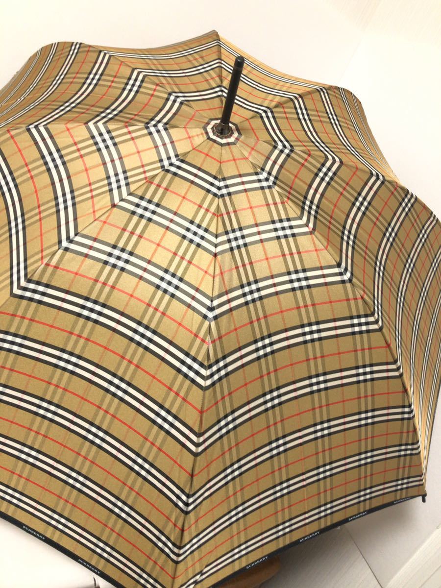 超美品 新品 バーバリー 長傘 ノバチェック ロゴ縁取り レディース