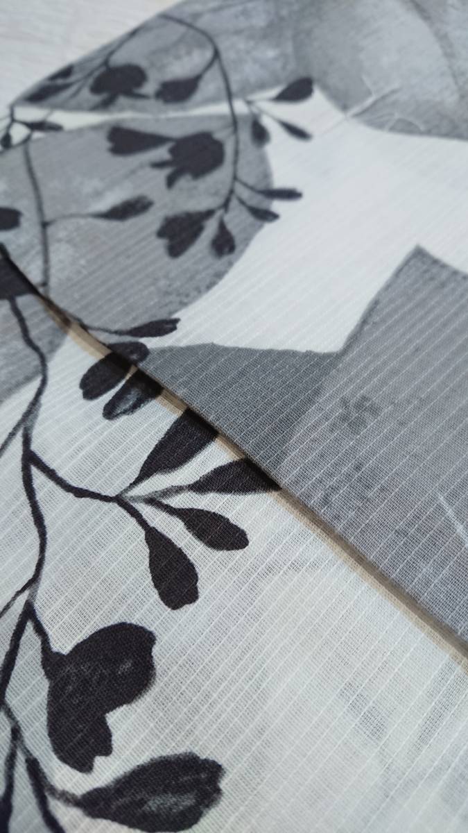 < kimono shop . one 0> brand new yukata S size white ground black color . gray. tree. pattern 