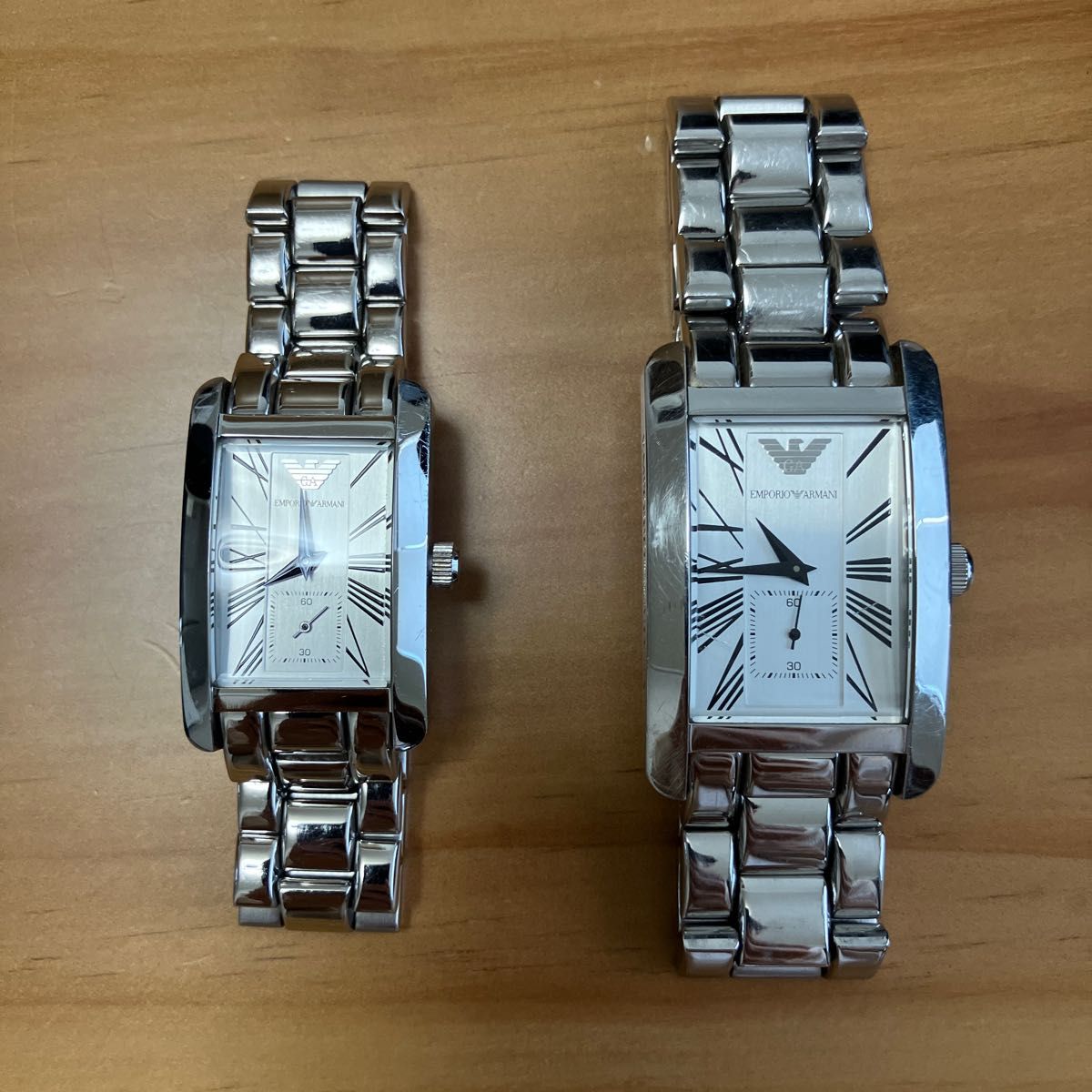 エンポリオアルマーニ腕時計/ペアウォッチ/メンズAR0145/レディースAR0146/レクタンギュラー/ブラックダイアル