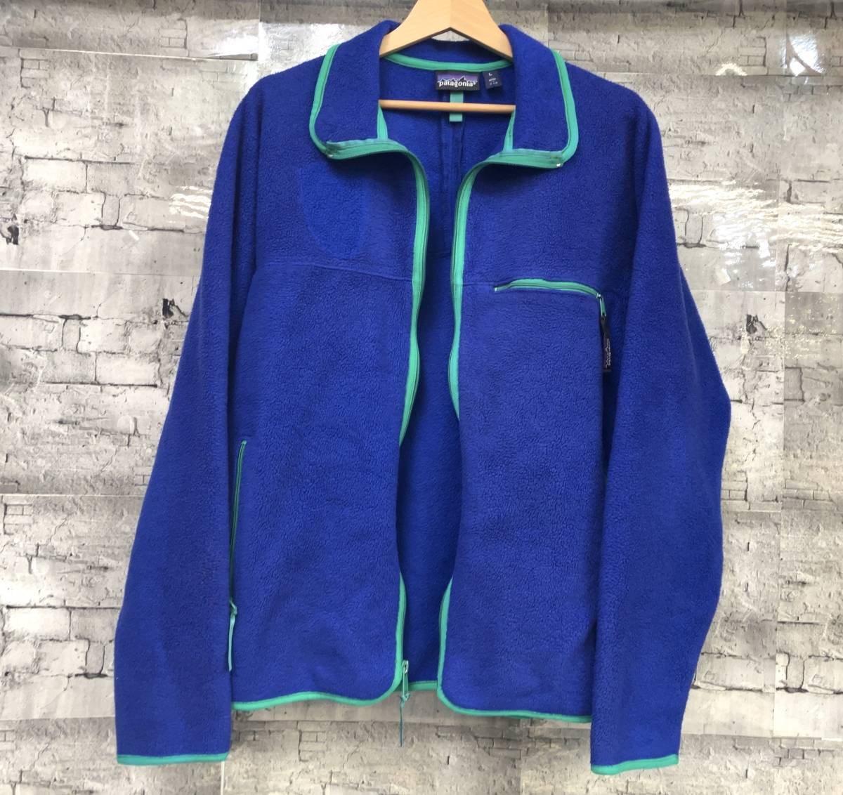 09年製 USA製 Patagonia パタゴニア シンチラカーディガン フリース 25501 ジップ開閉不可 サイズL ブルー