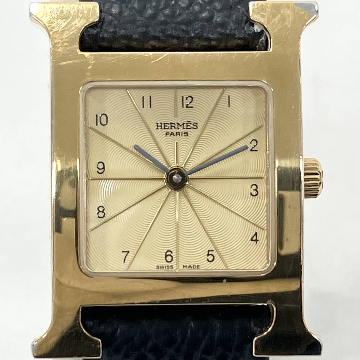 HERMES エルメス HH1.201 Hウォッチ ゴールド文字盤 クォーツ レディース 腕時計