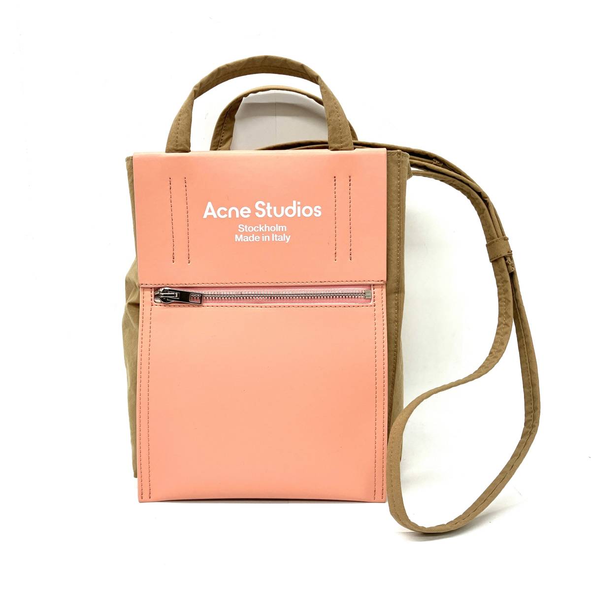 Acne Studios アクネストゥディオズ ペイパリー ナイロン トートバッグ ブラウン/ピンク トート ショルダー 2WAY 化粧袋付_画像2