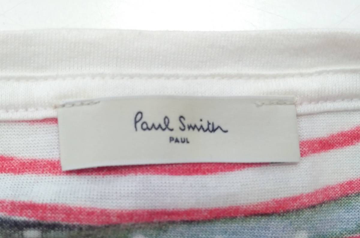 Paul Smith ポールスミス 半袖Tシャツ 総柄 デザインプリント柄 サイズ M ボーダー レディース 綿 100%_画像3