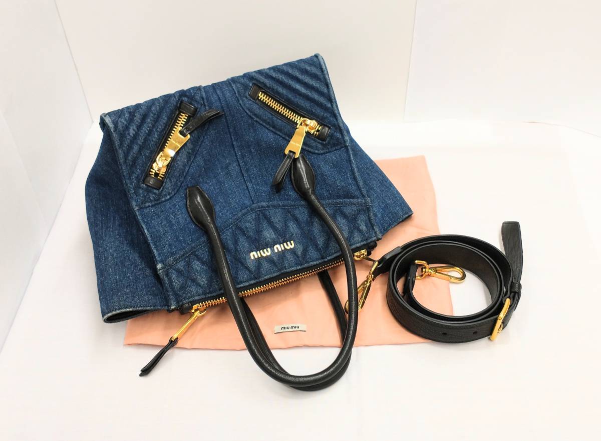 特価商品 2way デニム バイカー ミュウミュウ MIU MIU ハンド 保存袋