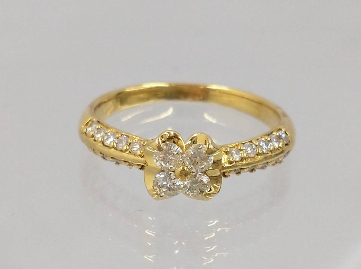 K18　ダイヤ0.50ct 　14号　3.8g　フラワー　花　ゴールド　18金　ダイヤモンド　リング　指輪　品物のみ