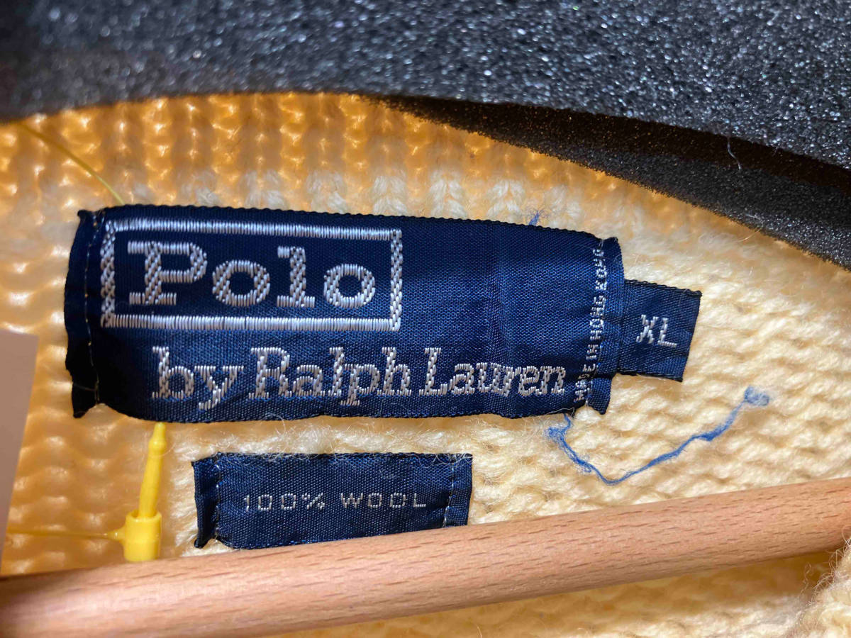 POLO RALPH LAUREN クレスト刺繍 タートルネックセーター XL ウール イエロー ニット エンブレム ポロラルフローレン 左袖シミあり_画像4