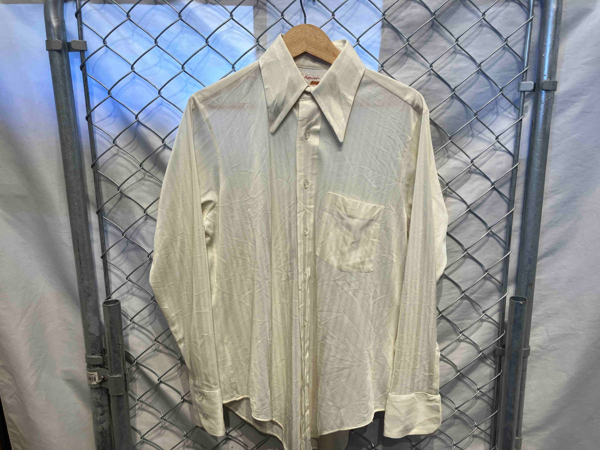 USED vintage Arrow 70s STRIPE DRESS SHIRT WHITE 古着 アロー ストライプ ドレスシャツ ホワイト サイズ15-38_画像1