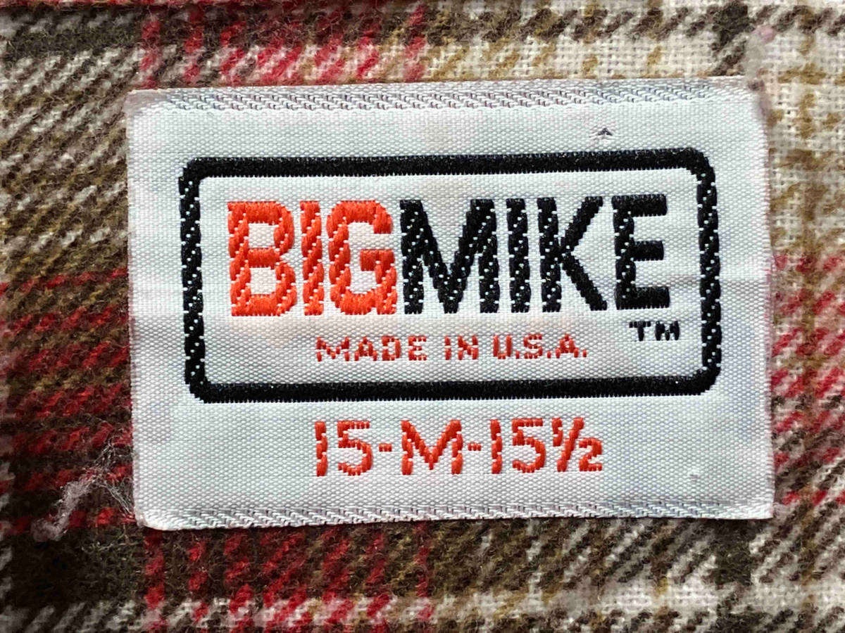 BIG MIKE 80s プリントネルシャツ オンブレチェック柄 M USA製 長袖シャツ レッド ビッグマイク 80年代 ヴィンテージ_画像3