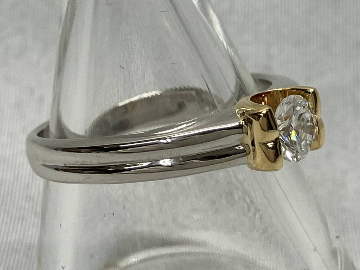 Pt900/K18 ダイヤ0.348ct リング 13号 5.1g 【ソーティング付】 テンションセッティング コンビ