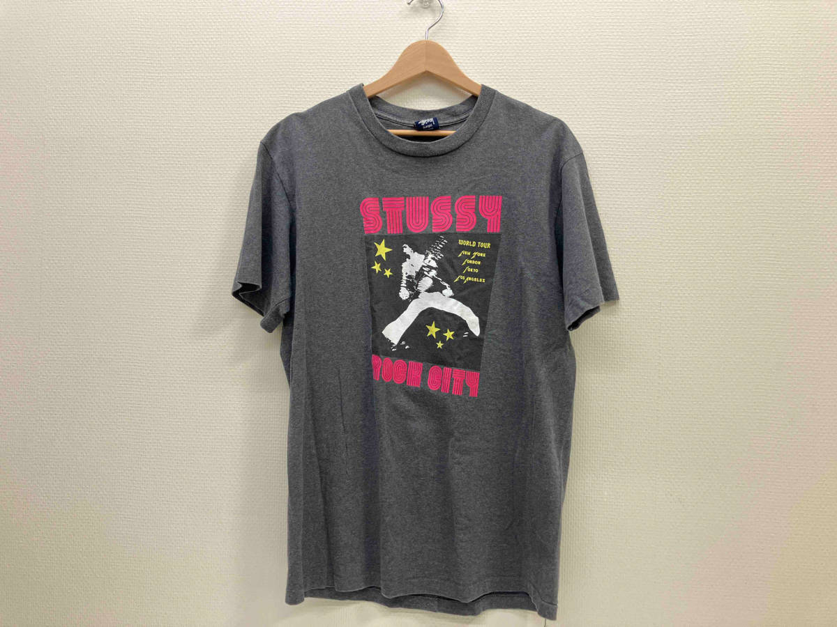 Stussy ストゥーシー 90s ROCK CITY 半袖Tシャツ サイズL グレー USA製 シングルステッチ