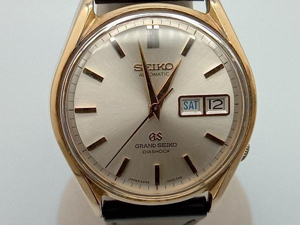 SEIKO 腕時計 GRAND SEIKO 自動巻 6246-9001 DIASHOCK ゴールドケース 黒ベルト(非純正) グランドセイコー