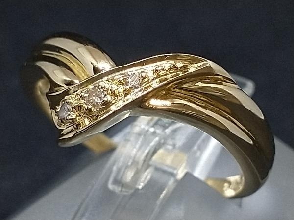 K18 18金 YG ダイヤモンド デザイン リング 指輪 イエローゴールド D0.05ct 2.8g #12.5 店舗受取可
