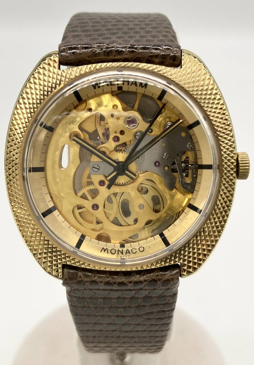 WALTHAM ウォルサム スケルトン モナコ 機械式 手巻き 革ベルト メンズ レディース 腕時計