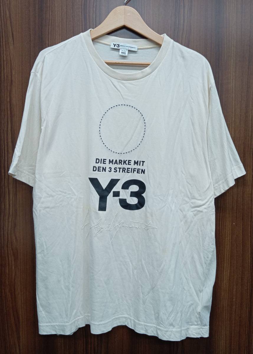 Y-3 / ワイスリー 半袖Tシャツ DP0478 Stacked Logo Tee ベージュ XL 【前身頃に若干シミあり】