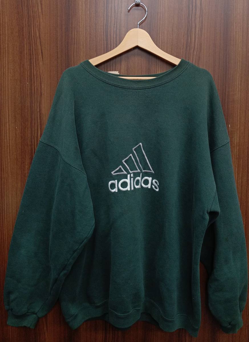 【お値下げしました】 90s adidas / アディダス パフォーマンスロゴ スウェット ビッグシルエット グリーン USA製 サイズXL_画像1