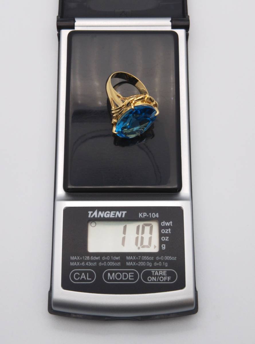 鑑別書付き 新品仕上げ済み K18 ＃13 天然 ブルー トパーズ 11.00g リング 指輪 イエロー ゴールド 店舗受取可