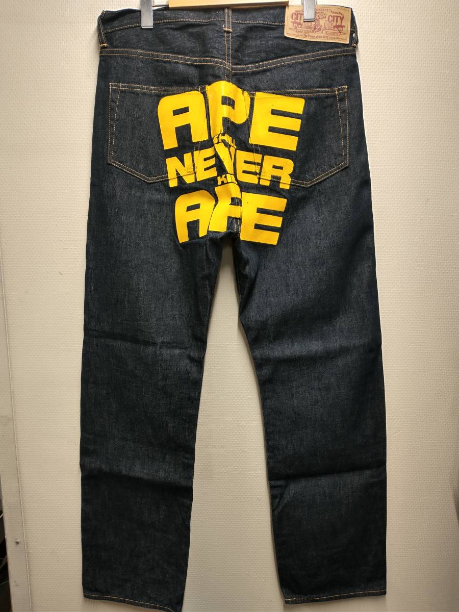 00s】APE デニムパンツ バッグ刺繍ロゴ デカロゴ インディゴ Sサイズ-