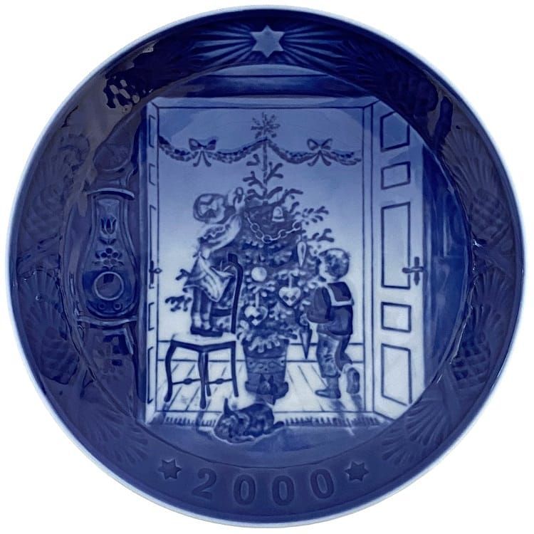 ロイヤルコペンハーゲン イヤープレート ブルー ホワイト 美品 陶器 中古 Royal Copenhagen 2000年_画像1