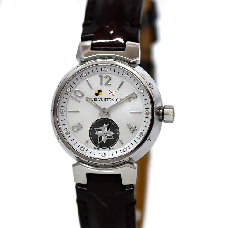 【限定販売】 ルイ ヴィトン 腕時計 タンブール ホワイトシェル シルバー ブラウン アマラント ホワイト ラブカップ Q12MO 美品 ルイ・ヴィトン